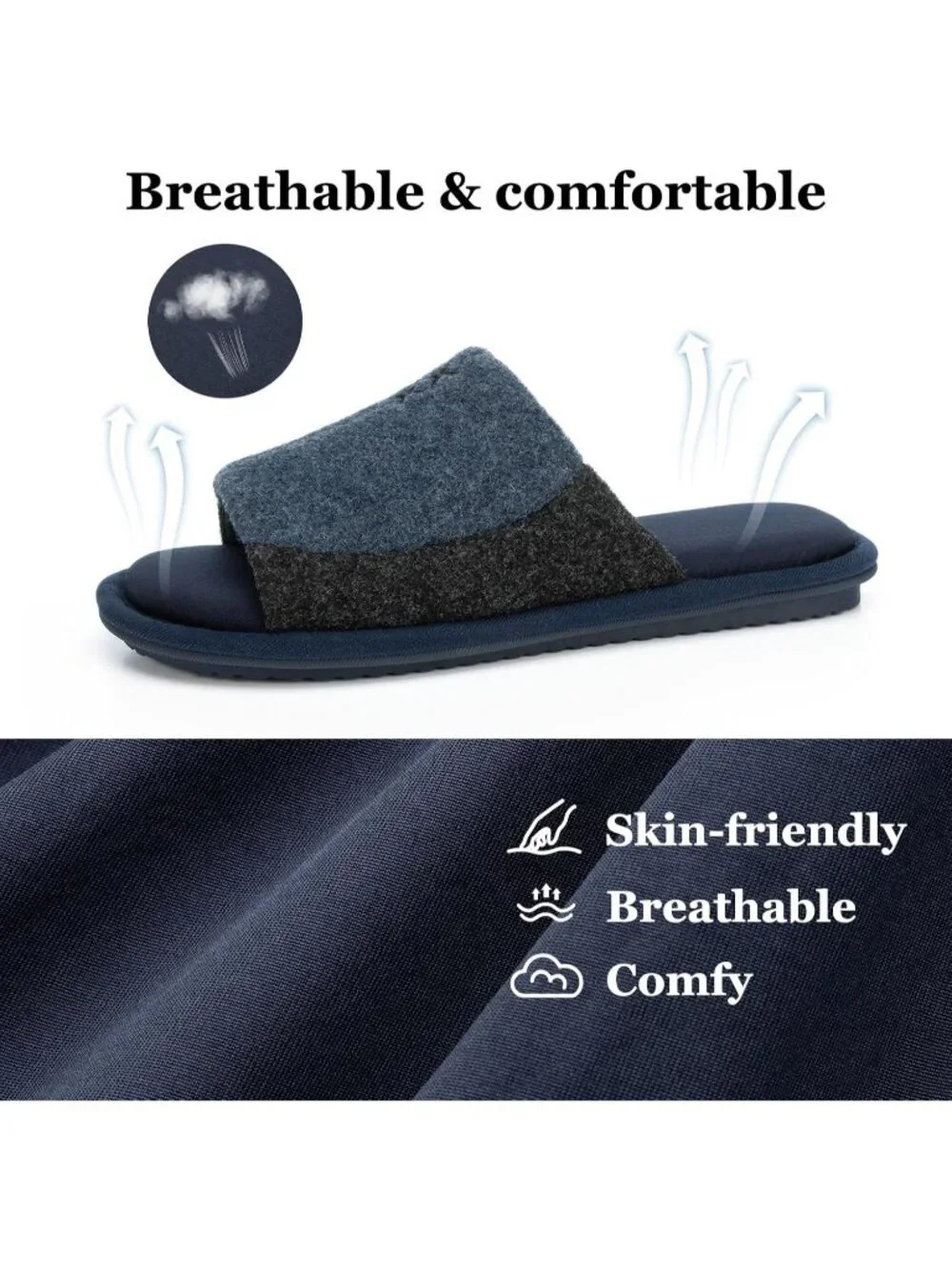 Men's Dusty Blue Cozy Memory Foam Anti Skid Soft Slip On House Slipper Shoes